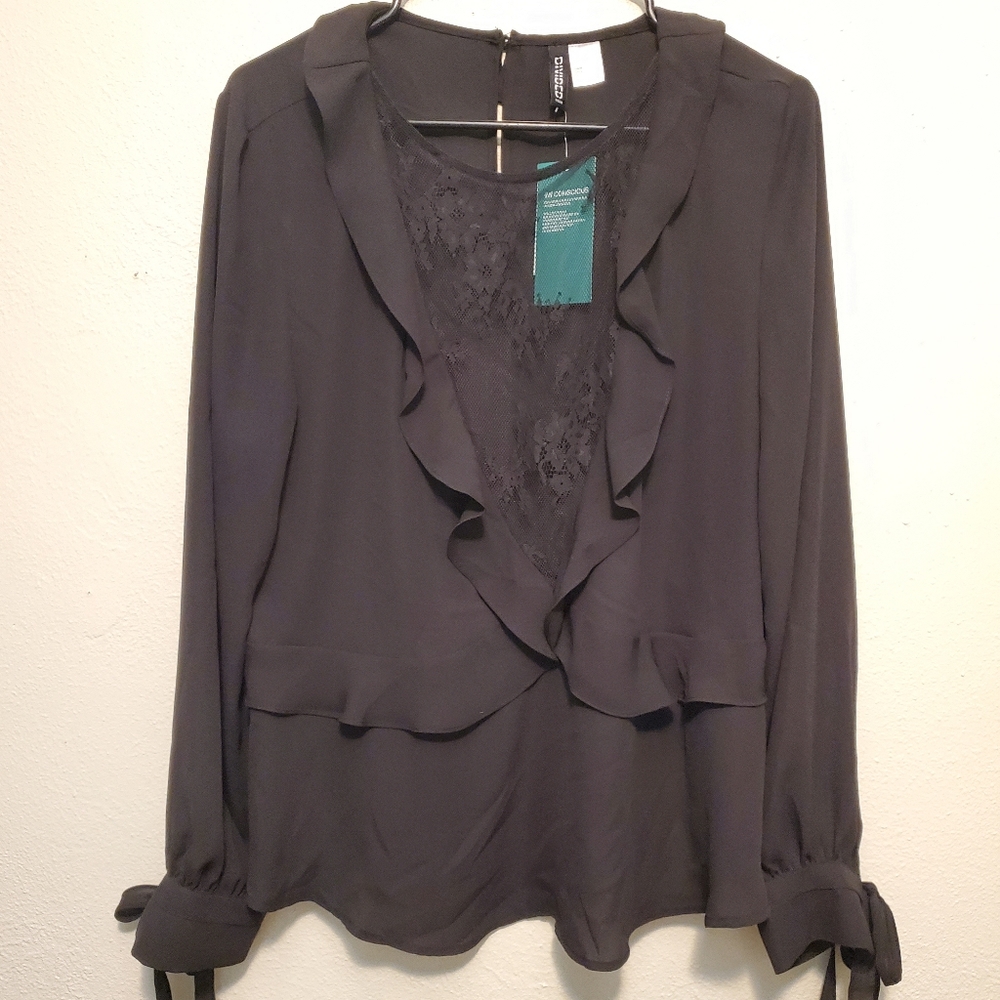 Black lace front chiffon blouse
